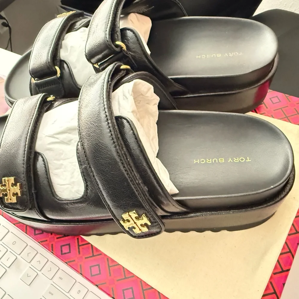 Tory Burch Black Slides with Gold Details - Picture 2 of 6